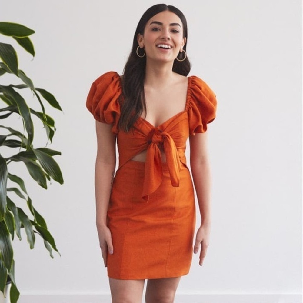 Significant Other Orange Puff Sleeve Mini Dress